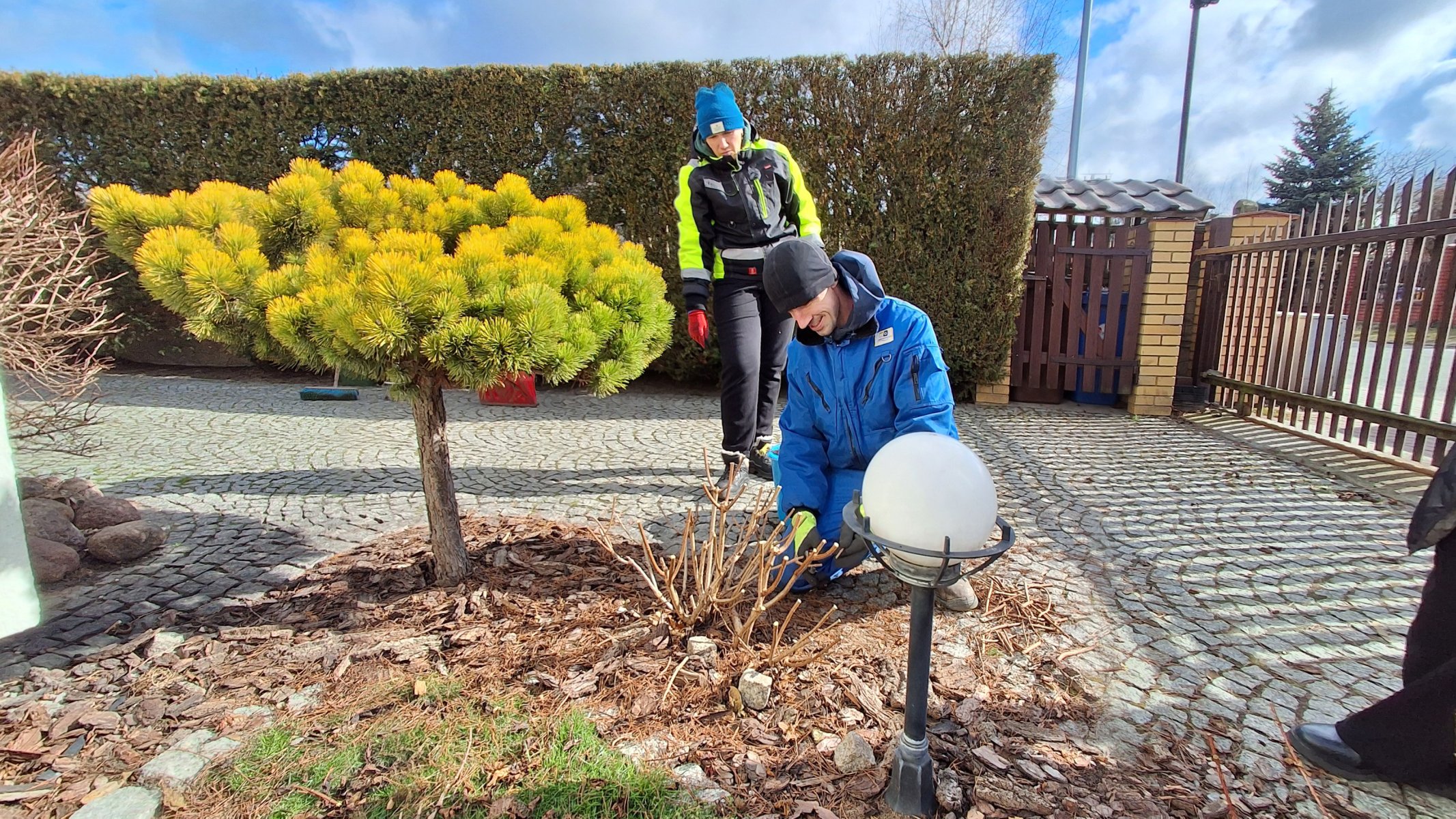 Ekipa GardenProducts przy wiosennym cięciu krzewów i pielęgnacji rabat — usługi ogrodnicze