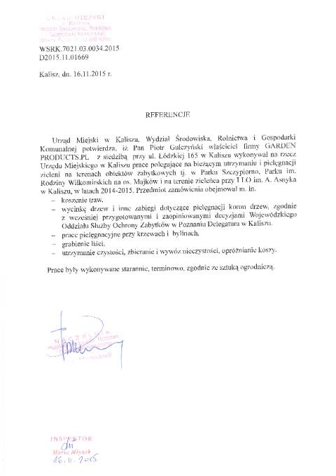 Referencje: Pielęgnacja zieleni obiektów zabytkowych (decyzje WKZ) — UM Kalisza — WSRK