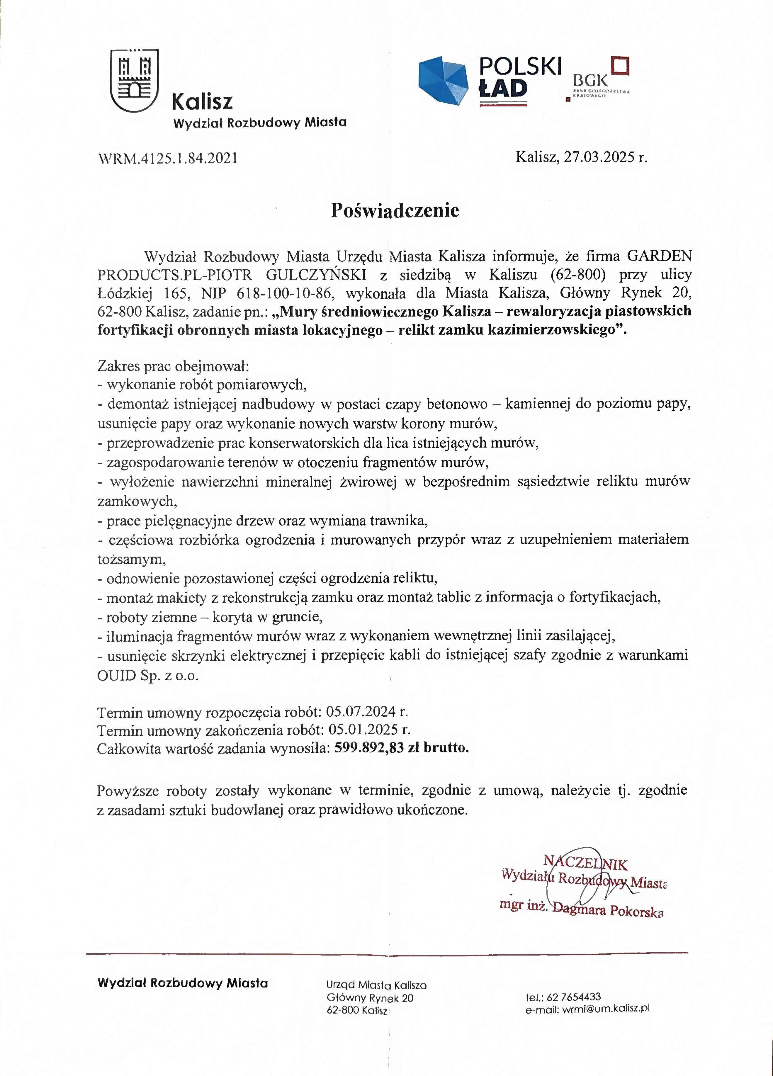Referencje: Mury średniowiecznego Kalisza — relikt zamku kazimierzowskiego — UM Kalisza — WRM