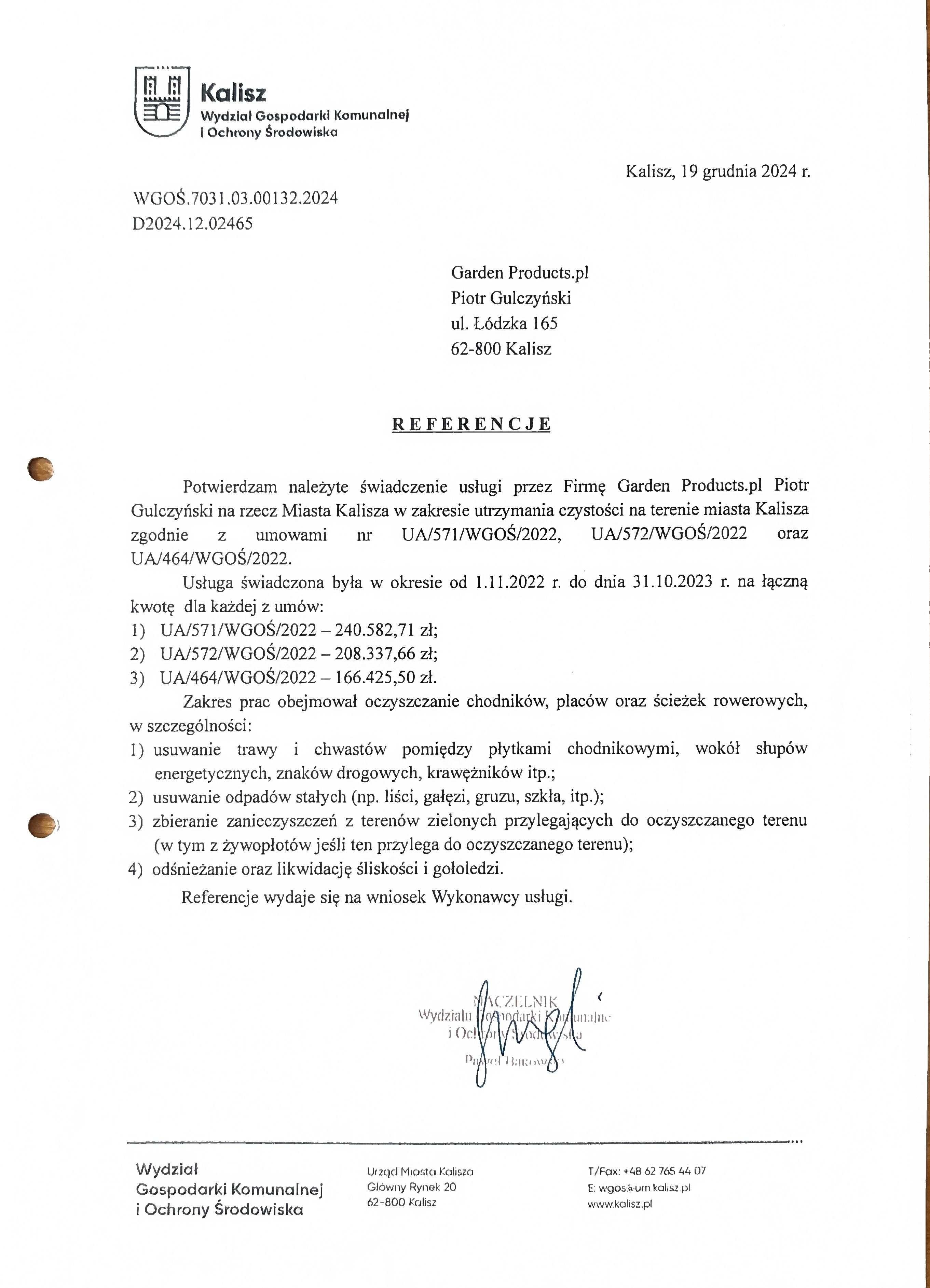 Referencje: Utrzymanie czystości miasta Kalisza 2022–2023 — UM Kalisza — WGOŚ