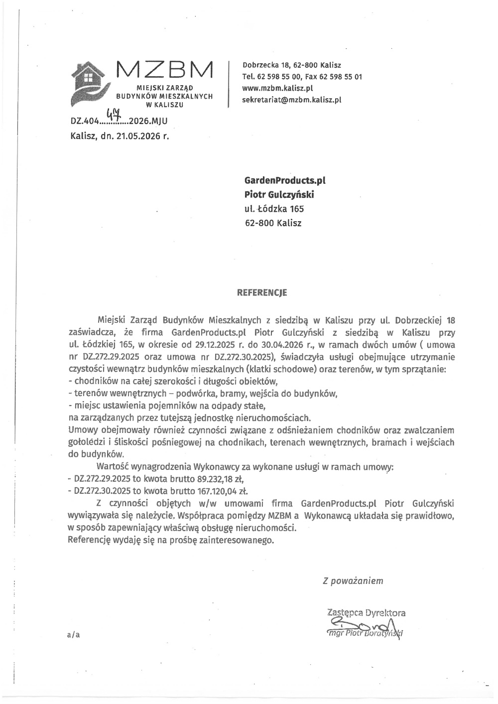 Referencje: Utrzymanie czystości budynków i terenów MZBM (2025–2026) — MZBM w Kaliszu