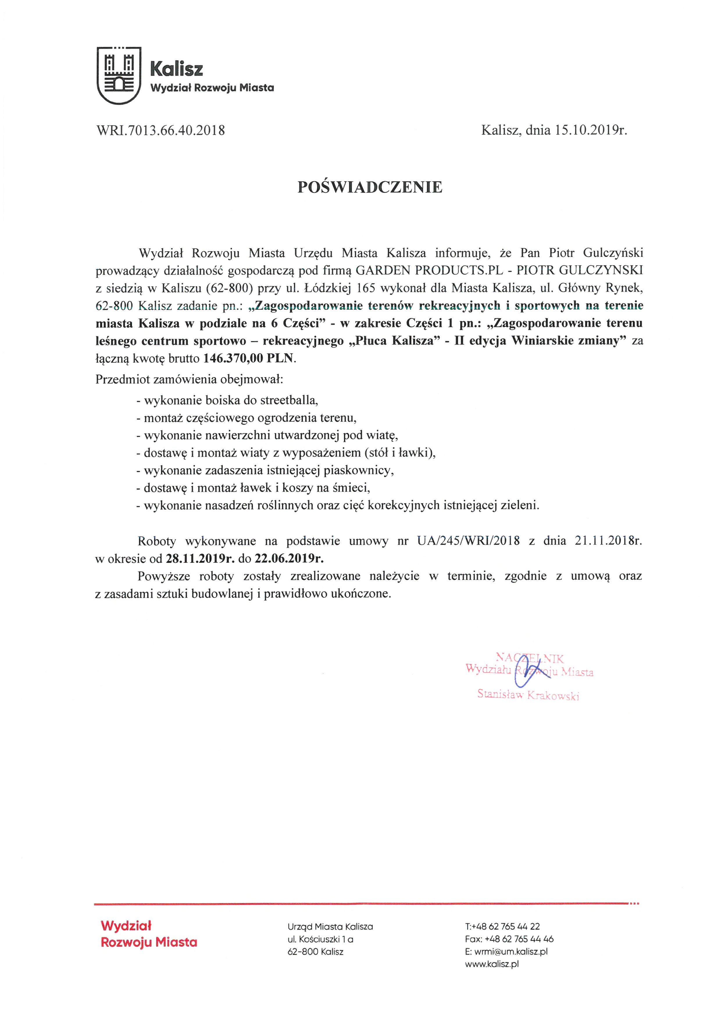 Referencje: Teren leśny „Płuca Kalisza” — II edycja Winiarskie zmiany — UM Kalisza — WRM